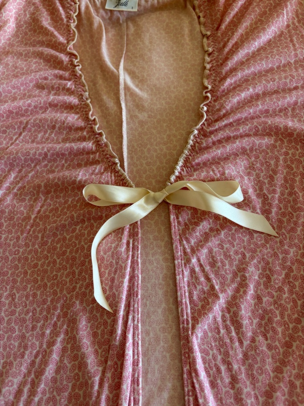 Soft Pink Satin-Trim Women's Robe with Bow Tie